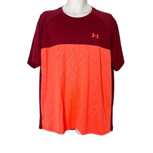 XL Under Armour Shirt Mens Red Orange Colorblock Short Sleeve Crew Neck